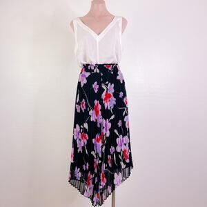 Calvin Klein Pleated Dark Floral Asymmetrical Midi Skirt Indie Whimsigoth S NWT